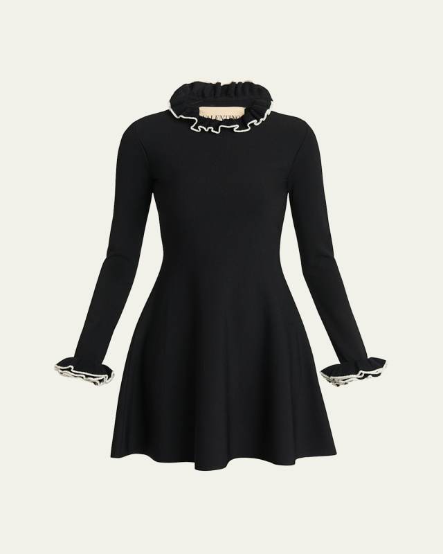 Ruffle-Trim Knit Mini Sweater Dress